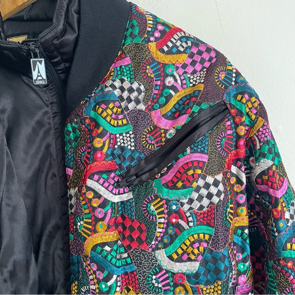Vintage 80s Skea Paris Vail Embroidered Bomber Ski Jacket Multicolor Size 6 - Picture 6 of 8